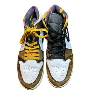 Nike Air Jordan 1 Mid SE Wear Away‎ Shoes Mens 11.5 Black Taxi Yellow